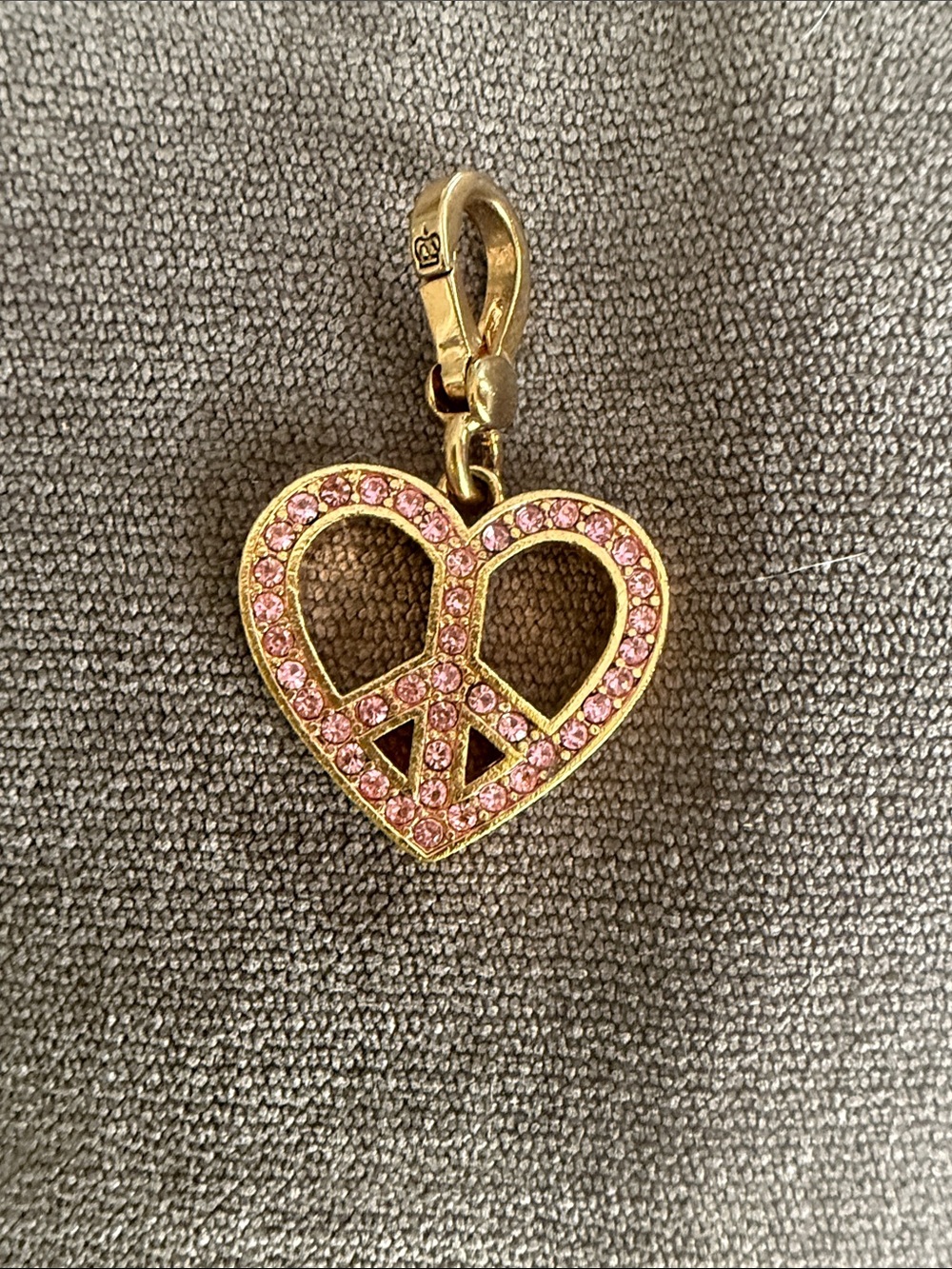 Rare Juicy Couture retired Gold Heart Peace Sign Charm with Pink Crystals